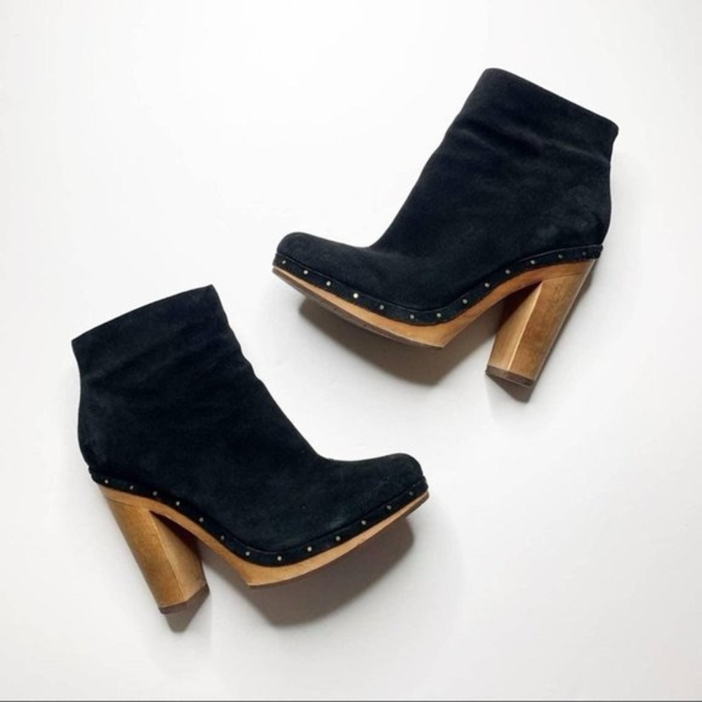 Joie Dewitt Black Genuine Suede Clog Platform Heeled Western Ankle Boot - 7.5